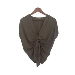 Zara Woman Basic Olive Brown Knotted Front Draped V-Neck Blouse‎ Small